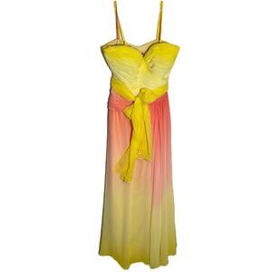 ML Monique Lhuillier Chiffon Dress Ruffled Front Tie Empire Waist Ombre 12